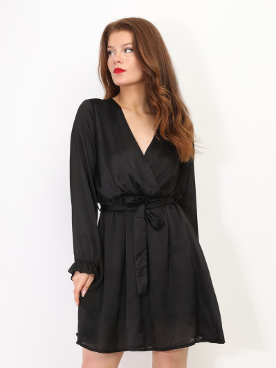 Robe cache-coeur satinée à ceinture