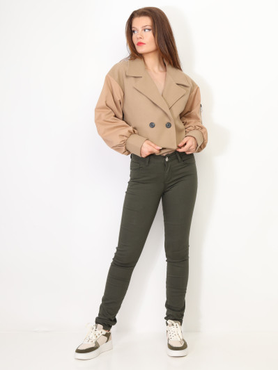 Veste courte croisée bi-matière