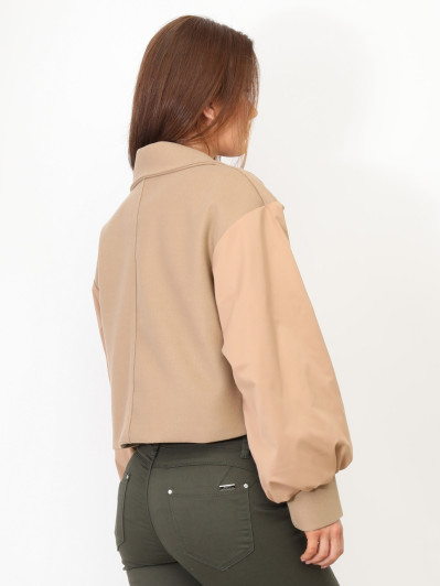 Veste courte croisée bi-matière