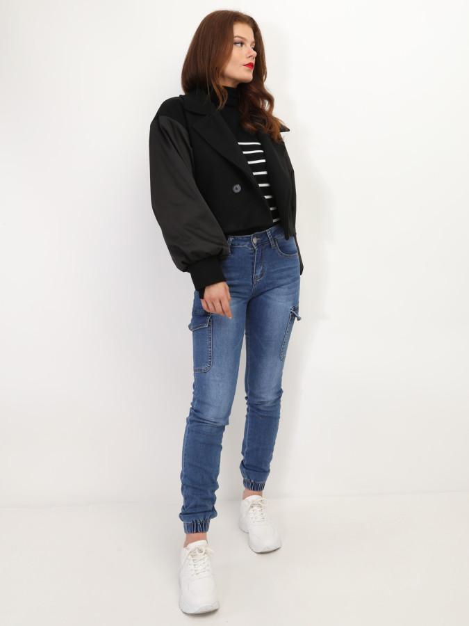 Veste courte croisée bi-matière