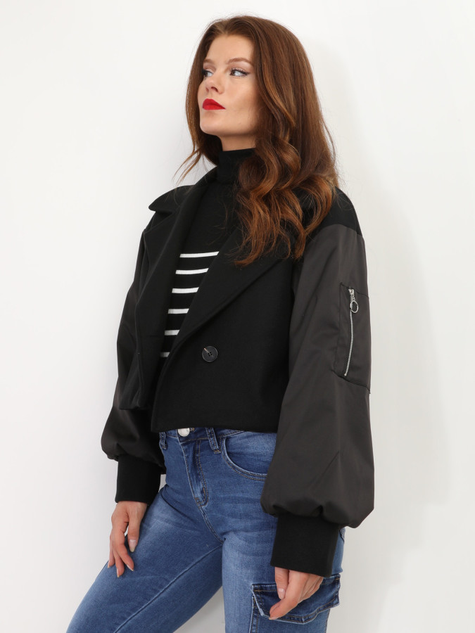 Veste courte croisée bi-matière