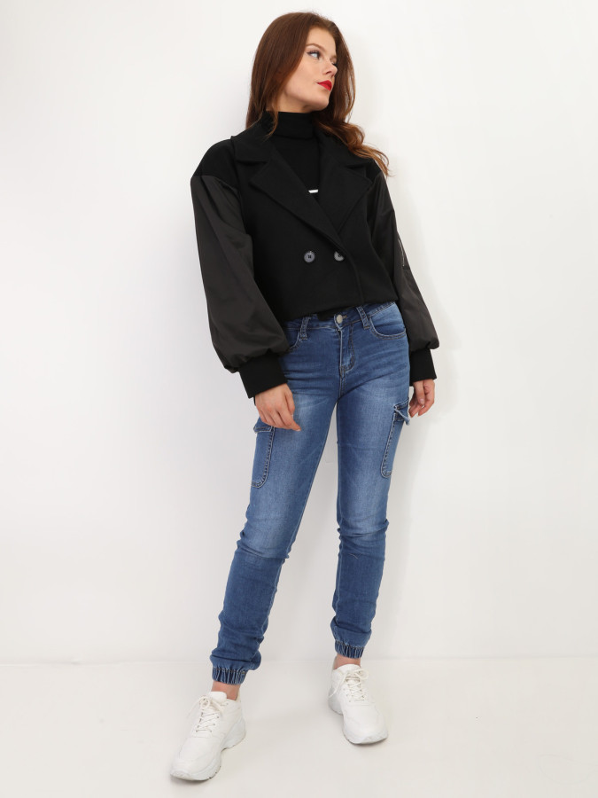 Veste courte croisée bi-matière