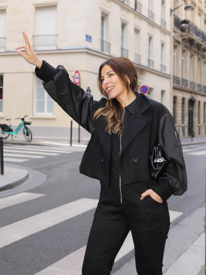 Veste courte croisée bi-matière