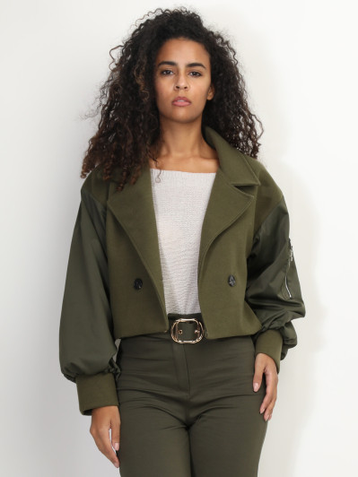 Veste courte croisée bi-matière