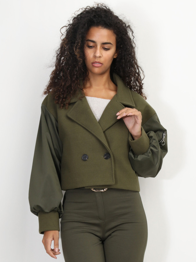 Veste courte croisée bi-matière