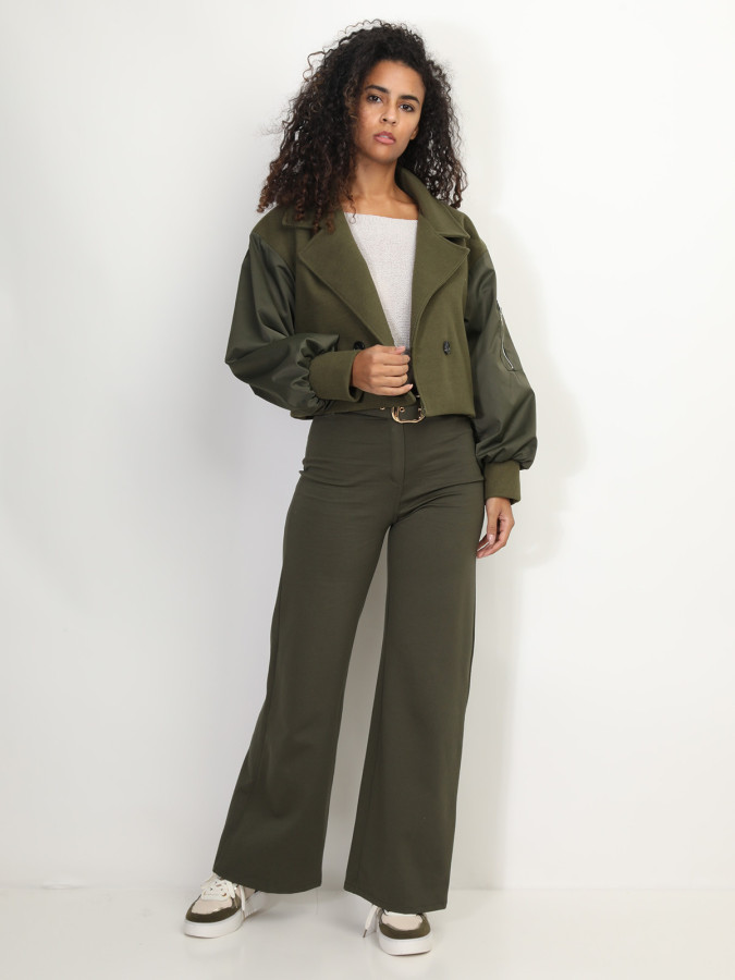 Veste courte croisée bi-matière