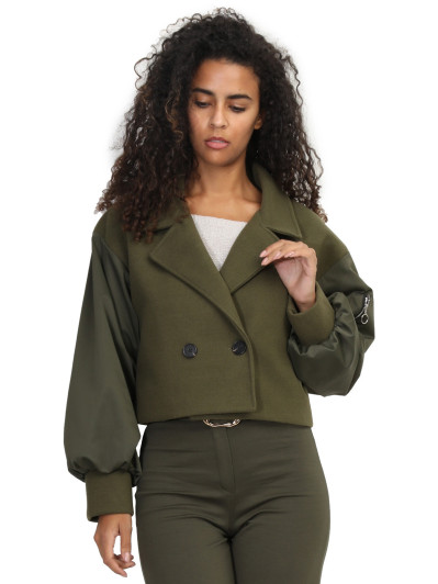 Veste courte croisée bi-matière