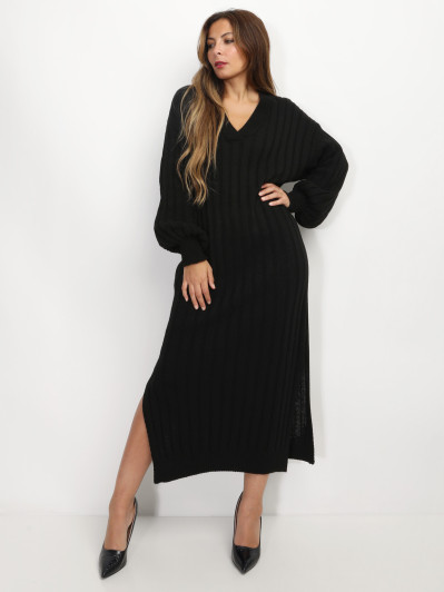 Robe en maille côtelée à fentes