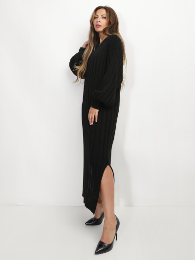 Robe en maille côtelée à fentes