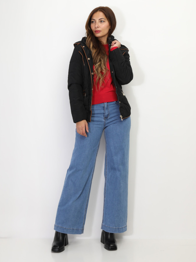 Manteau bi-matière cintré à capuche