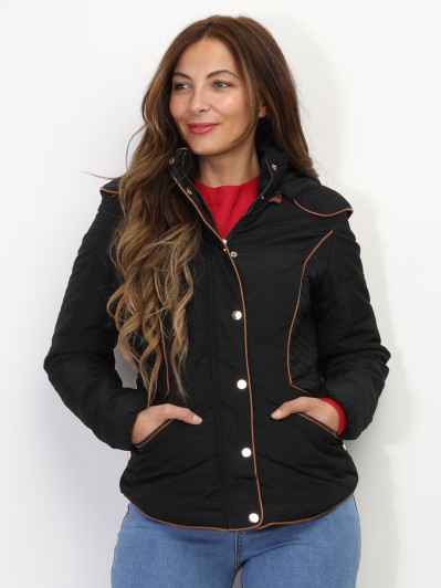 Manteau bi-matière cintré à capuche