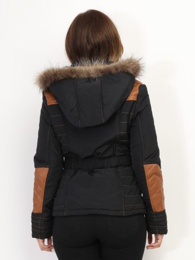 Manteau bi-matière à capuche