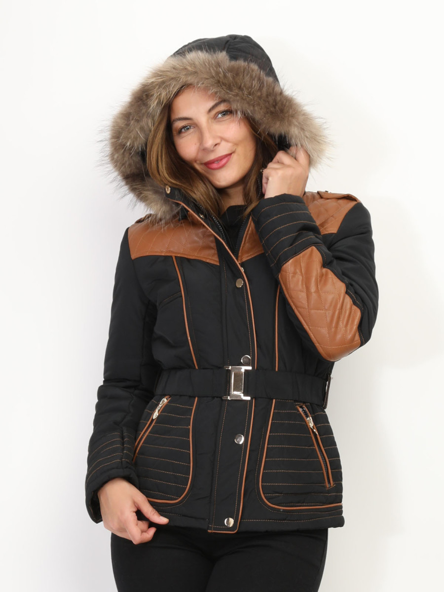 Manteau bi-matière à capuche
