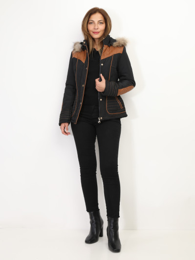 Manteau bi-matière à capuche