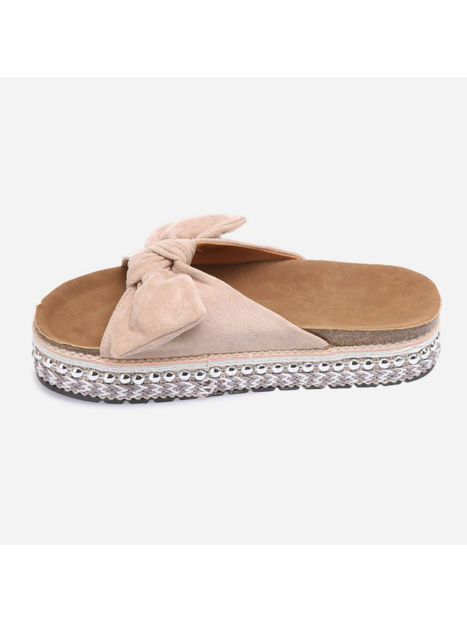 Mules nudes à noeud et semelle à motifs