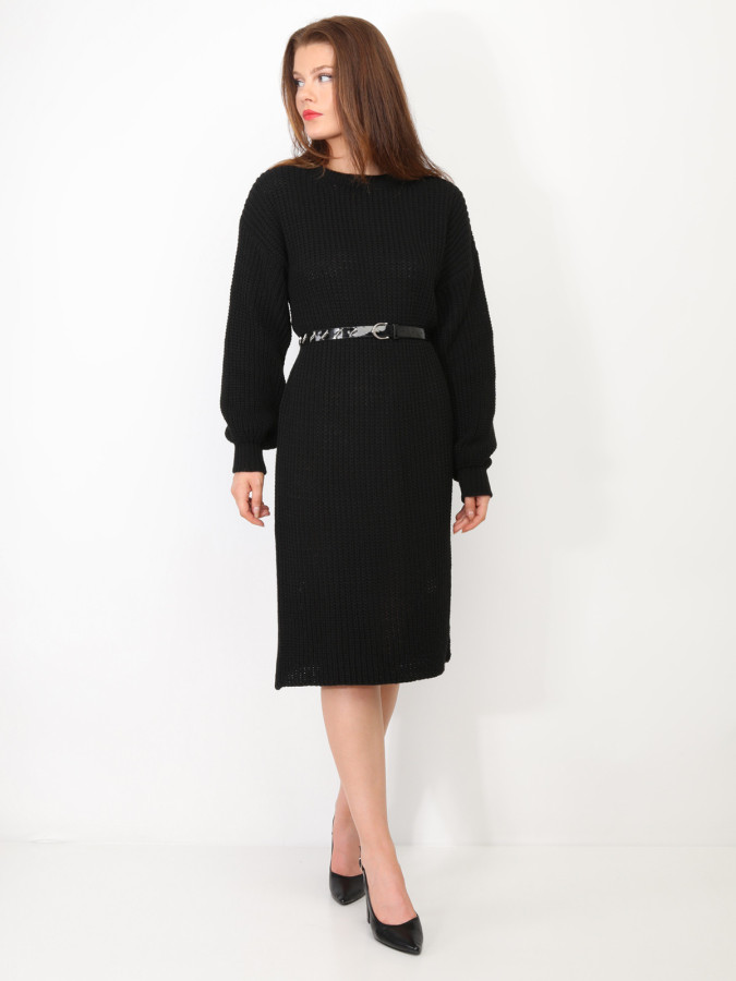 Robe pull mi-longue à manches bouffantes