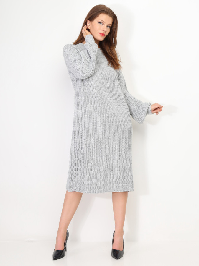 Robe pull mi-longue à manches bouffantes