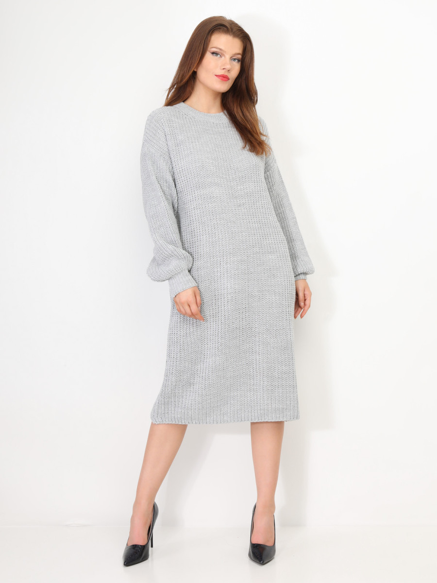 Robe pull mi-longue à manches bouffantes