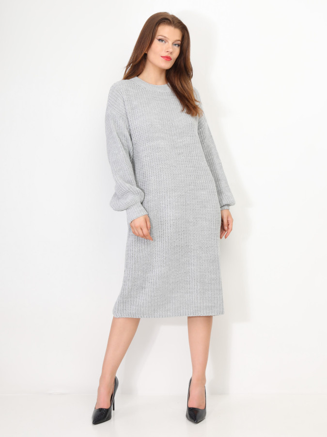 Robe pull mi-longue à manches bouffantes