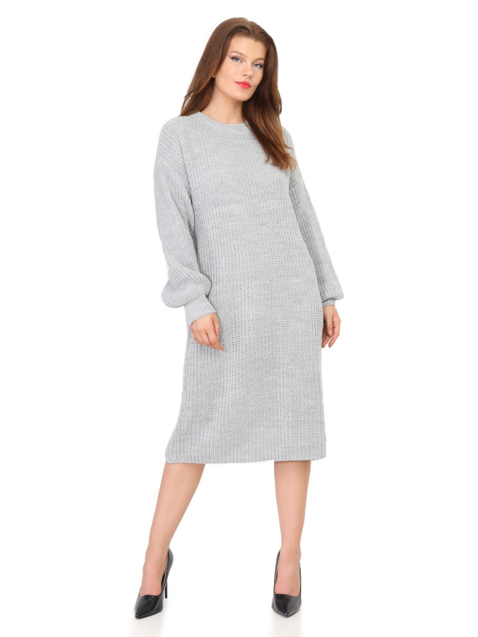 Robe pull mi-longue à manches bouffantes