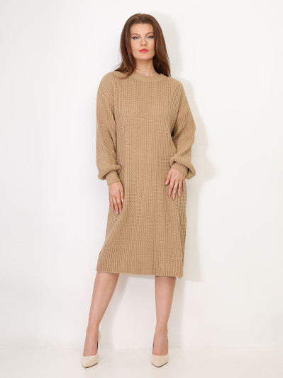 Robe pull mi-longue à manches bouffantes