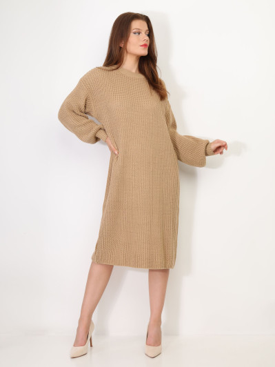 Robe pull mi-longue à manches bouffantes