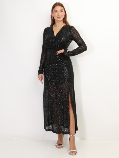 Robe longue fendue à sequins