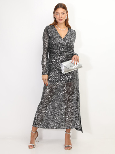 Robe longue fendue à sequins