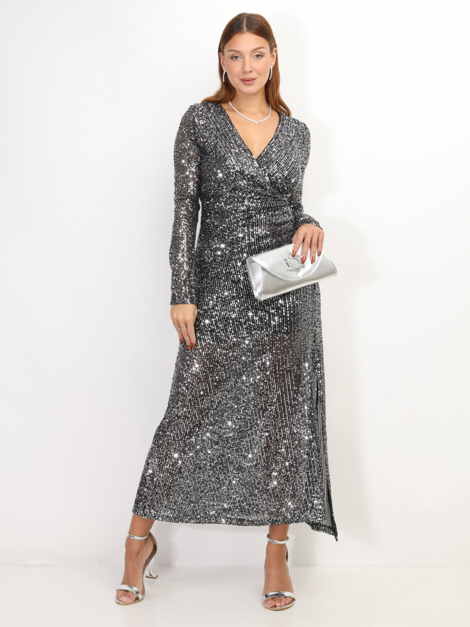 Robe longue fendue à sequins