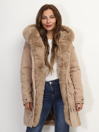 Manteau parka avec détails fausse fourrure
