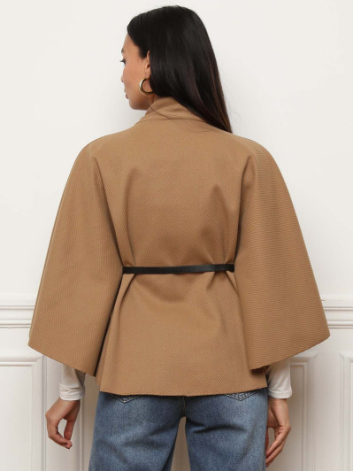 Cape ceinturée camel avec boutons