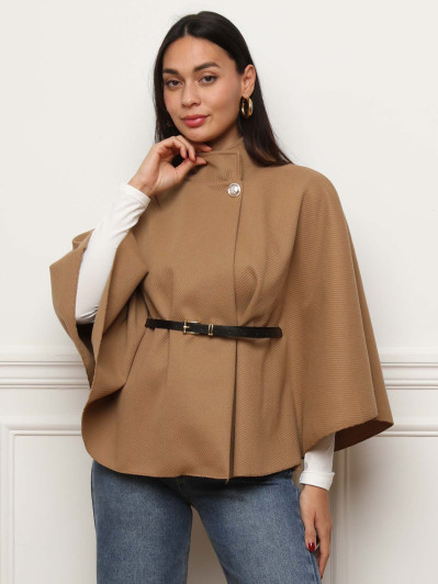 Cape ceinturée camel avec boutons