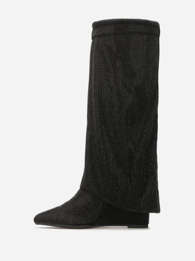 Bottes compensées à revers et strass