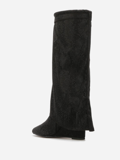 Bottes compensées à revers et strass
