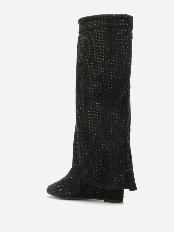 Bottes compensées à revers et strass