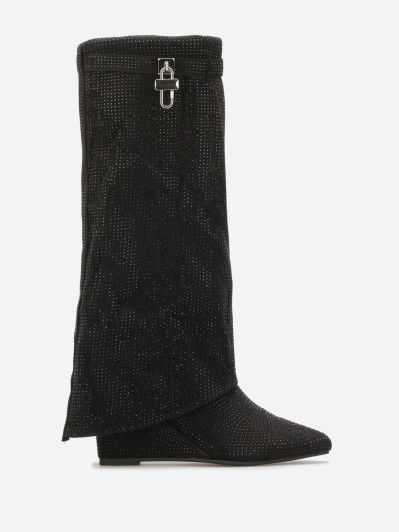 Bottes compensées à revers et strass