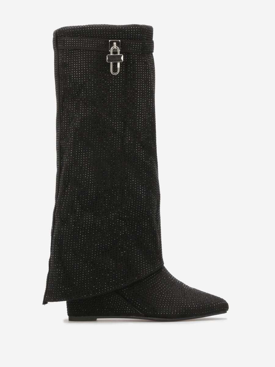 Bottes compensées à revers et strass