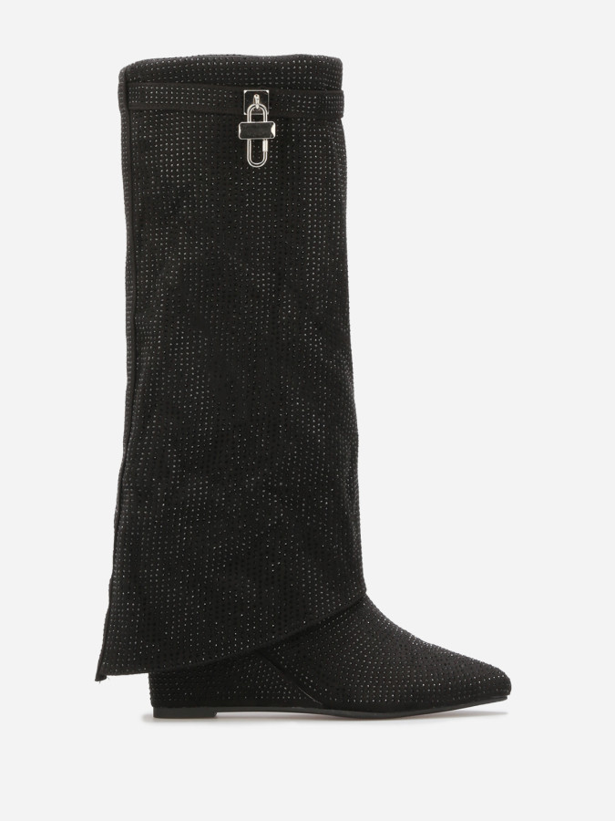 Bottes compensées à revers et strass