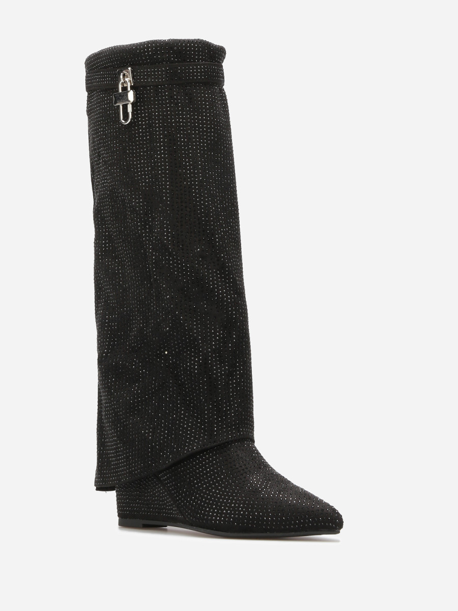 Bottes compensées à revers et strass