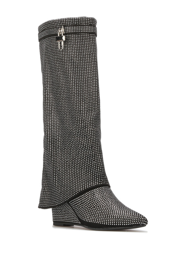 Bottes compensées à revers et strass