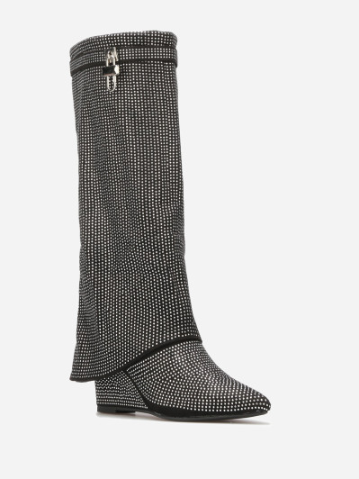 Bottes compensées à revers et strass