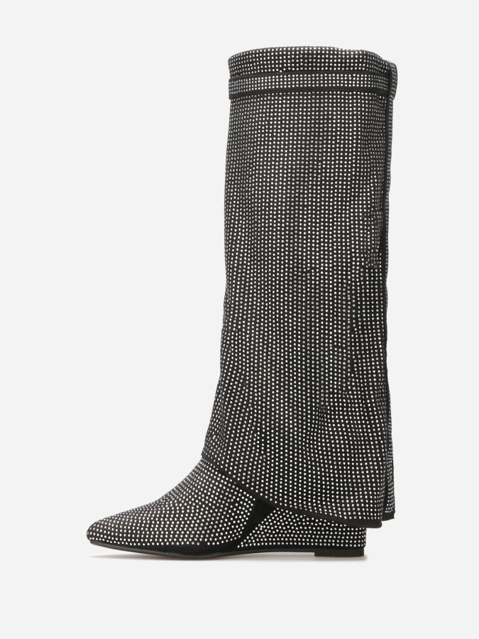 Bottes compensées à revers et strass