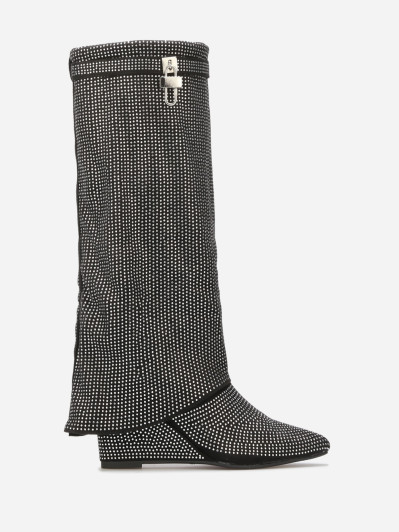 Bottes compensées à revers et strass