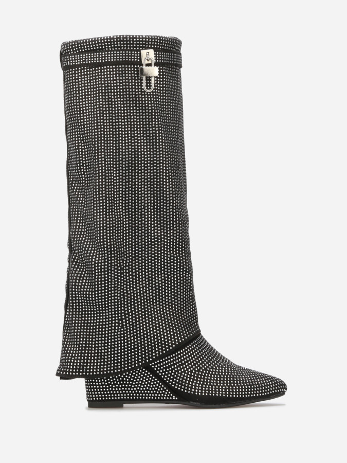 Bottes compensées à revers et strass
