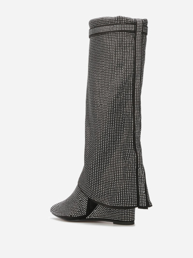 Bottes compensées à revers et strass