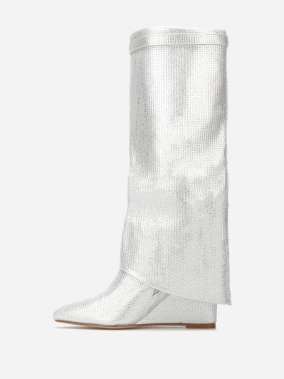 Bottes compensées à revers et strass