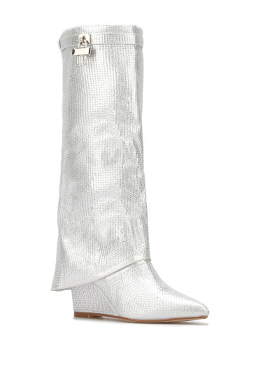 Bottes compensées à revers et strass
