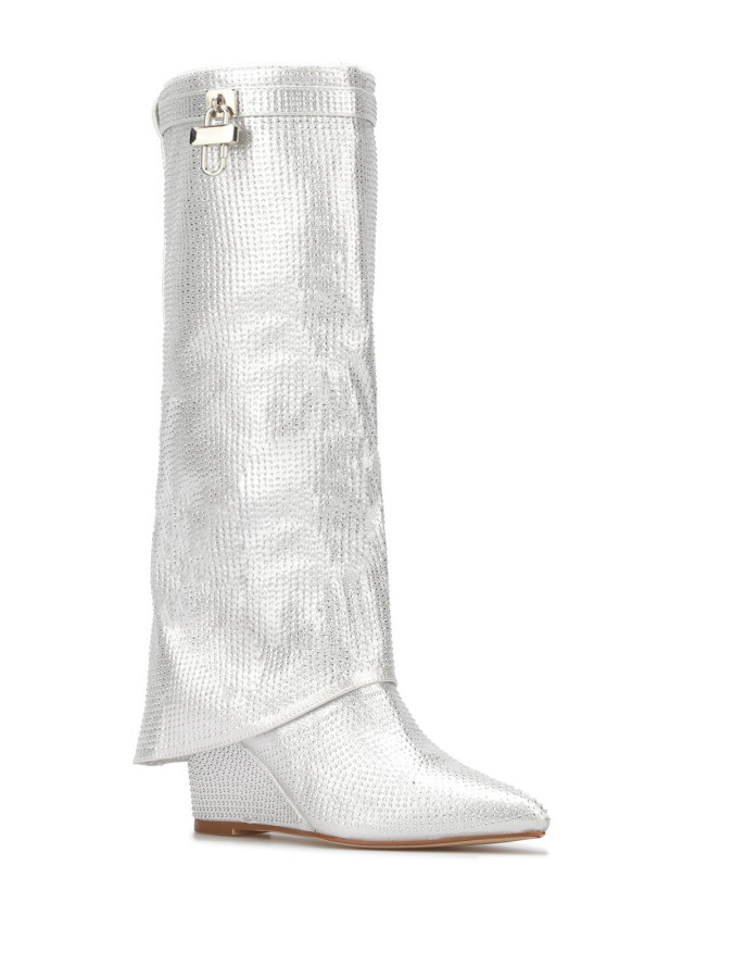 Bottes compensées à revers et strass