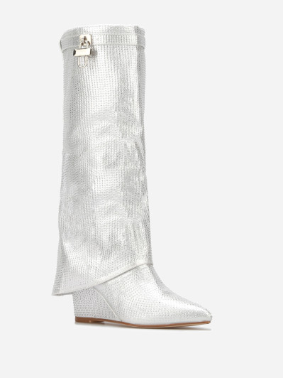 Bottes compensées à revers et strass