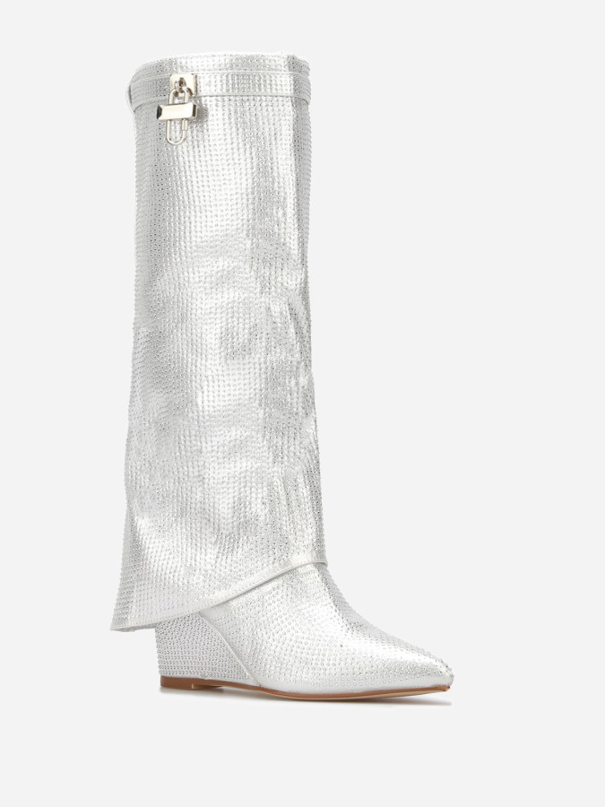 Bottes compensées à revers et strass